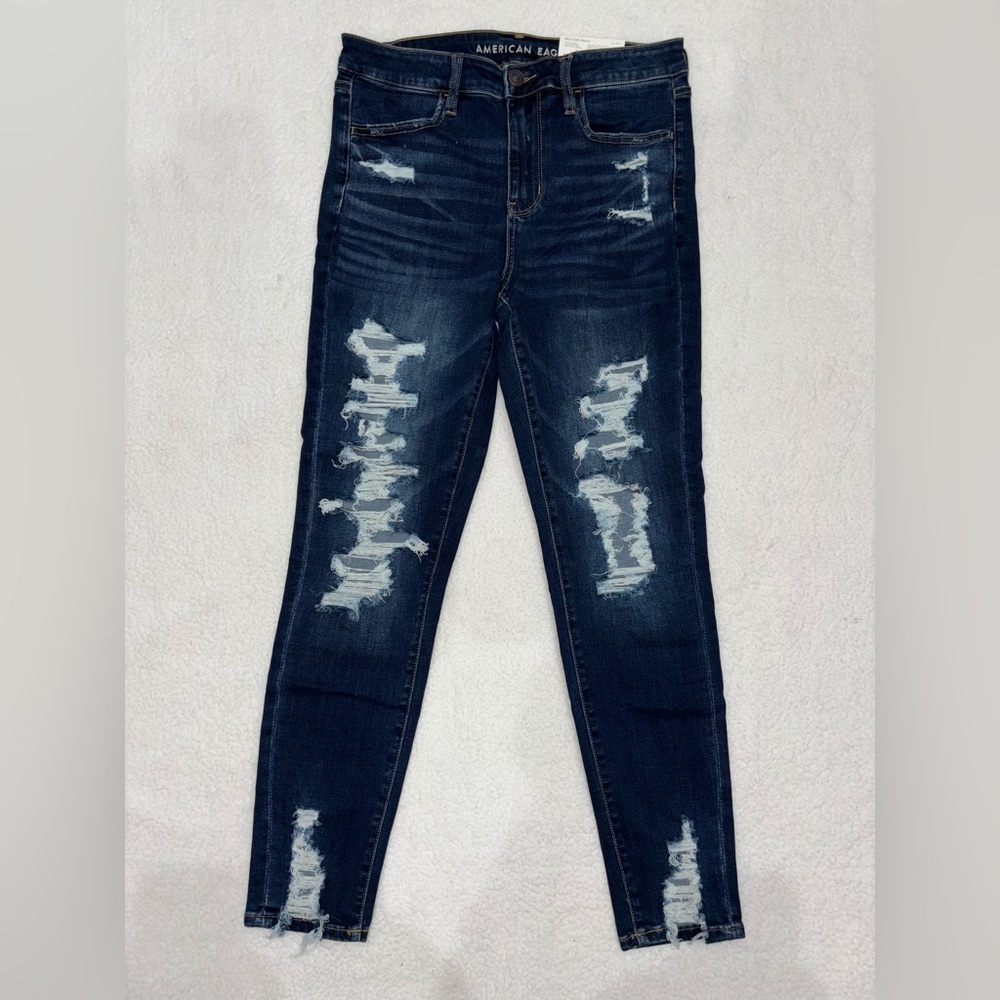 American Eagle Outfitters Dark Blue Distressed Skinny Jeans